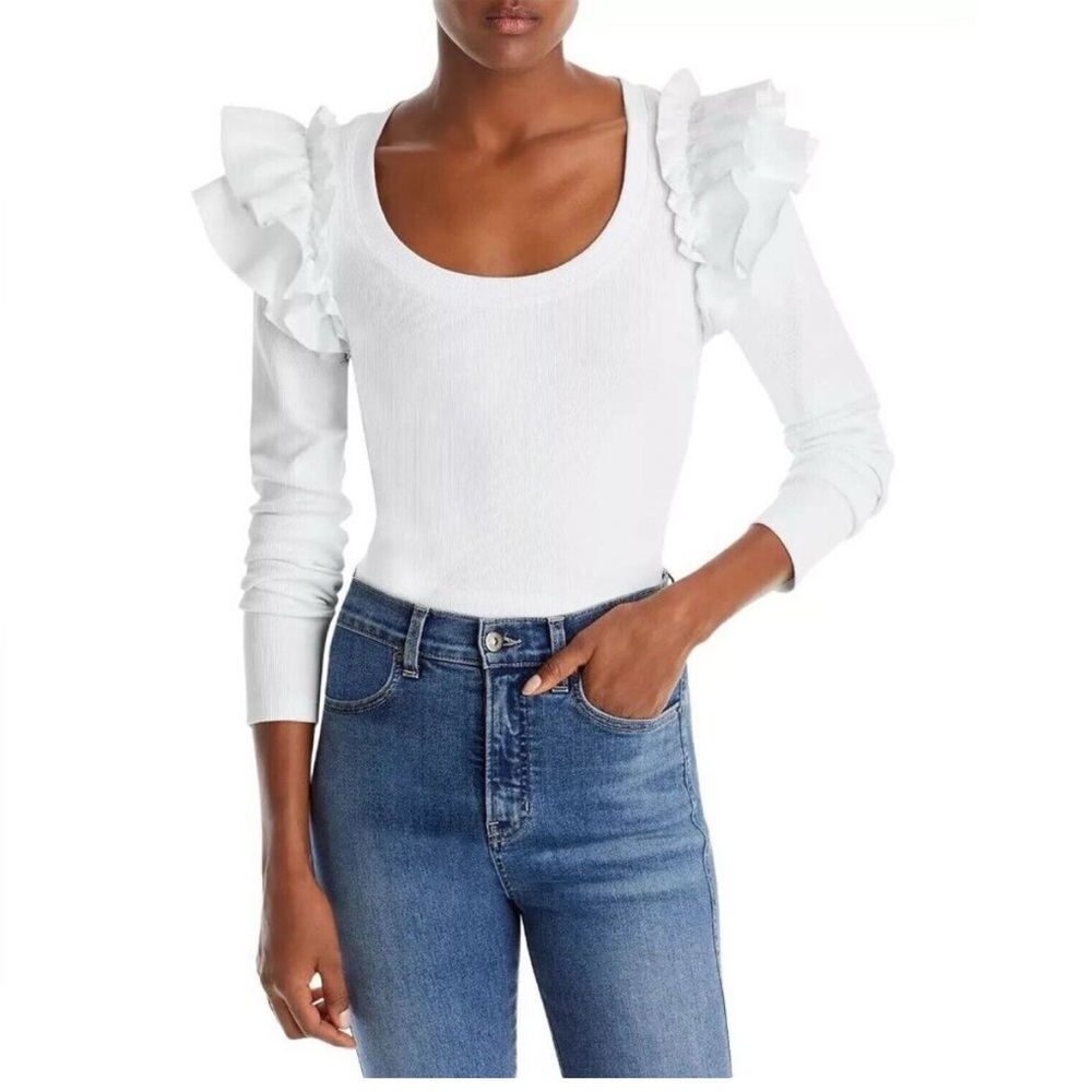 Veronica Beard White Ruffle Sleeve Top